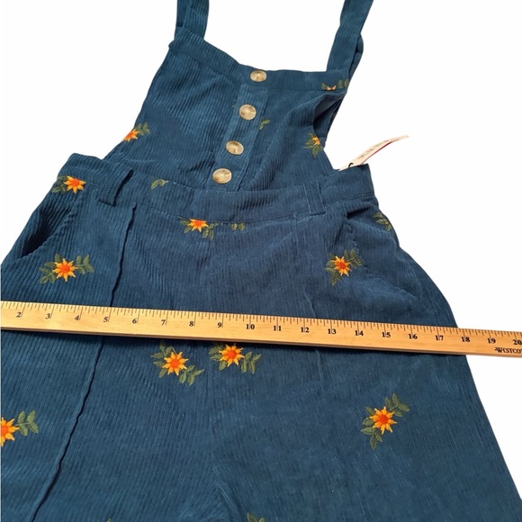 Women's Ditsy Floral Corduroy Jumpsuit Overalls w/Sunflower Embroidery-Size XS - Picture 9 of 13